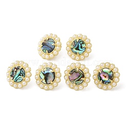 Ionenplattierung (IP) natürliche Muschel Blumenohrstecker mit Kunststoffperlen&nbsp;EJEW-E599-04G-03