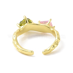 Anello a polsino aperto con zirconi colorati rotondi e rettangolari&nbsp;RJEW-F135-02G