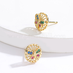 Elegante flache runde Ohrstecker aus Messing mit Schmetterling&nbsp;ND1367