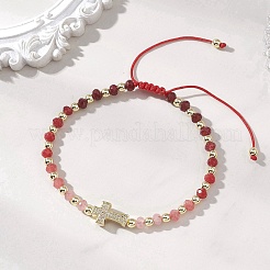 Pulseras trenzadas con cuentas de jade de Malasia teñido natural y rondelle&nbsp;BJEW-JB13395