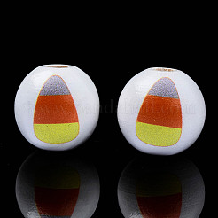 Perles en bois naturel imprimé halloween&nbsp;WOOD-S057-087