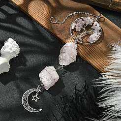 Decorazioni pendenti in quarzo rosa naturale albero della vita&nbsp;HJEW-JM01855-01