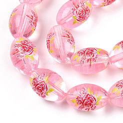 Perle di vetro trasparente stampate con immagini di fiori e verniciate a spruzzo&nbsp;GLAA-S047-07A-C01-A
