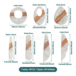 14 pièces 7 styles pendentifs en résine transparente et bois de noyer&nbsp;RESI-BY0001-06