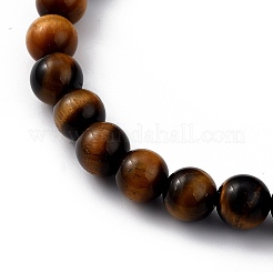 Bracelets en perles extensibles rondes en oeil de tigre naturel&nbsp;BJEW-JB05408-05