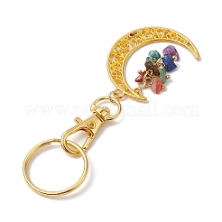 Porte-clés à puce chakra thème lune jaspe rouge naturel & howlite & œil de tigre & cornaline & aventurine verte & lapis lazuli & améthyste&nbsp;KEYC-JKC00963-01