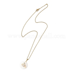 Pendentif cygne en laiton pavé de zirconiums cubiques transparents et coquillage naturel&nbsp;NJEW-JN06526
