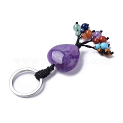 Cuore di ametista naturale con portachiavi con nappa di pietre preziose miste&nbsp;KEYC-P012-03P-01