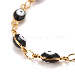 Emaille Pferdeauge Gliederketten Armband&nbsp;BJEW-P271-05G