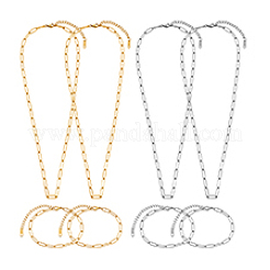 2 Arten 2 Farben 304 Edelstahl Büroklammer Kette Armbänder & Halsketten Sets&nbsp;SJEW-PH00003
