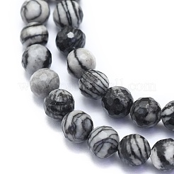 Natürliche schwarze Seide Stein / Netstone Perlen Stränge&nbsp;G-K310-A09-6mm