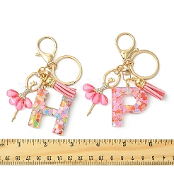 Porte-clés pendentif en résine pailletée transparente avec lettres A à Z&nbsp;KEYC-FZ00024-21