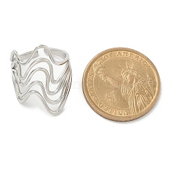 Anillo de puño abierto de acero inoxidable 304 con ondas para mujer&nbsp;RJEW-M025-01P