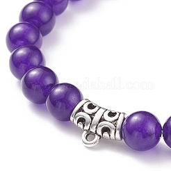 7 Uds. Juego de pulseras elásticas de jade de Malasia natural de 7 colores (teñido) con perchas de aleación&nbsp;BJEW-JB08133