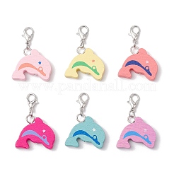 Pendentifs décoratifs en bois naturel en forme de dauphin&nbsp;HJEW-JM03339
