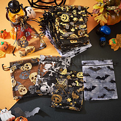 40 stücke 4 arten halloween thema spinne fledermaus schädel gedruckt organza kordelzug taschen&nbsp;ABAG-TA0002-03