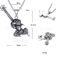 Collares con colgante de calavera de guitarra de acero inoxidable 304 para Halloween para hombres&nbsp;WGCDC24-01