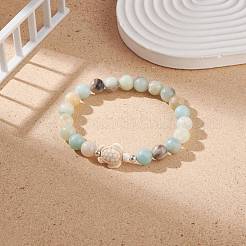 Bracelet extensible en perles d'amazonite et de tortue synthétique (teinte)&nbsp;BJEW-TA00167