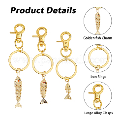 3 porte-clés en laiton avec micro pavé de zircones cubiques en forme de poisson&nbsp;KEYC-HS00006