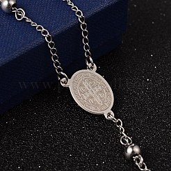 Collane di perline di rosario in acciaio inossidabile con crocifisso anti-ossidazione&nbsp;X-NJEW-O096-27