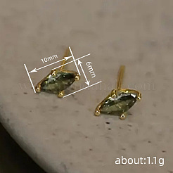 Pendientes de botón de latón con ojo de caballo y circonitas cúbicas micro pavé&nbsp;FS-WG88C58-02