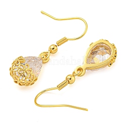 Orecchini pendenti a goccia in ottone placcato con zirconi cubici trasparenti&nbsp;EJEW-T021-05G
