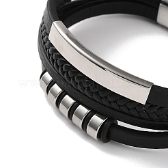 Geflochtene mehrsträngige Armbänder aus schwarzem PU-Leder für Herren&nbsp;BJEW-K243-08P