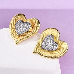 Orecchini a bottone con micro pavè di ottone a forma di cuore e zirconi trasparenti&nbsp;EJEW-H158-02G