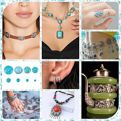 180 Stück 8 Stile Bastelzubehör gefärbter synthetischer türkisfarbener Edelstein flache Rückseite Kuppel Cabochons&nbsp;G-PH0003-28