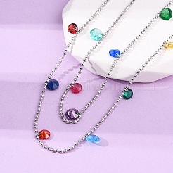Collana a doppio strato con ciondoli a forma di nappa piatta e rotonda in acciaio inossidabile 304&nbsp;LS-NJEW-A051-05P