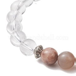 Bracelets ajustables en cristal de quartz naturel et perles de pierre de lune noire&nbsp;BJEW-JB13039