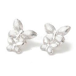 Boucles d'oreilles à tige en laiton avec papillon plaqué rack&nbsp;EJEW-B062-36P
