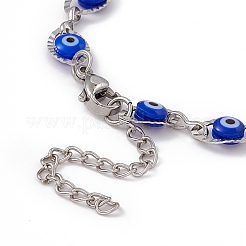 304 Edelstahl-Pferdeaugen-Gliederkettenarmband mit bösem Blick aus Harzperlen für Damen&nbsp;BJEW-F439-01P-02