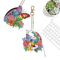 5 pièces papillon bricolage diamant peinture pendentifs porte-clés kits&nbsp;PW-WG57054-01