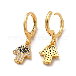 Mano di hamsa con zirconi cubici e orecchini a monachella pendenti con malocchio&nbsp;EJEW-P221-44G