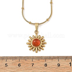 Collana con ciondolo a forma di sole e catena a satellite in acciaio inossidabile 304 con pietre naturali miste per donna&nbsp;NJEW-JN06420-02