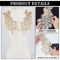 4 pieza 2 estilos de hilo plateado y dorado con apliques de resina y rhinestone bordados&nbsp;DIY-PH0038-76C