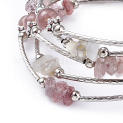 Cinq boucles naturelles à la fraise quartz et pierres de lune&nbsp;BJEW-JB04488-03