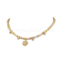 Colliers avec pendentif soleil en laiton pavé de zirconiums cubiques transparents et perles de verre&nbsp;NJEW-JN06538