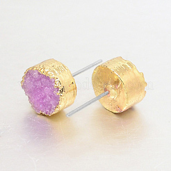 Orecchini agata perno druzy naturale rotonda e piatta&nbsp;EJEW-L168-03B