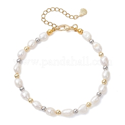 Pulseras de perlas cultivadas de agua dulce naturales y cuentas de latón para mujer&nbsp;BJEW-JB12894