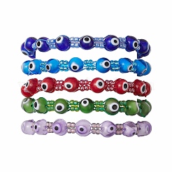 Bracelets tressés en perles de verre contre le mauvais œil pour hommes et femmes&nbsp;BJEW-MZ00160
