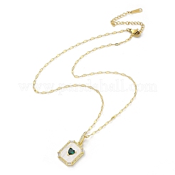 Rechteck mit Herz aus Messing mit Strass-Anhänger-Halsketten&nbsp;NJEW-Z026-05G