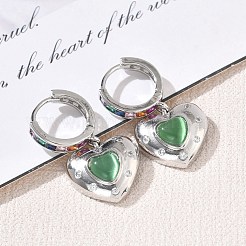 Pendientes colgantes de aro en forma de corazón con circonitas cúbicas micro pavé de latón y cuentas de ojo de gato.&nbsp;KK-CBAD9DF-01P