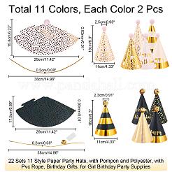 22 ensemble de 11 chapeaux de fête en papier de style&nbsp;AJEW-NB0002-55