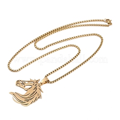 Colliers avec pendentif tête de cheval en acier inoxydable 201 pour hommes et femmes&nbsp;LS-NJEW-K283-14G