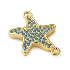 Messing Micro Pave tief himmelblaue Zirkonia Verbinder Charms&nbsp;KK-C086-14G-02