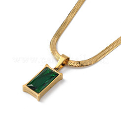Collana con pendente rettangolare in zirconi cubici verde mare&nbsp;NJEW-Z028-01G