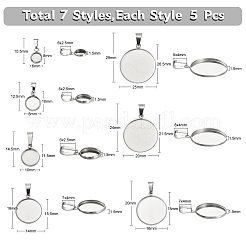 35 Stück 7 Stile 304 Edelstahl Anhänger Cabochon Einstellungen&nbsp;STAS-CJ0002-16