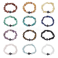 12 pz braccialetti elastici con pietre preziose naturali e sintetiche per donne e uomini&nbsp;BJEW-JB11341